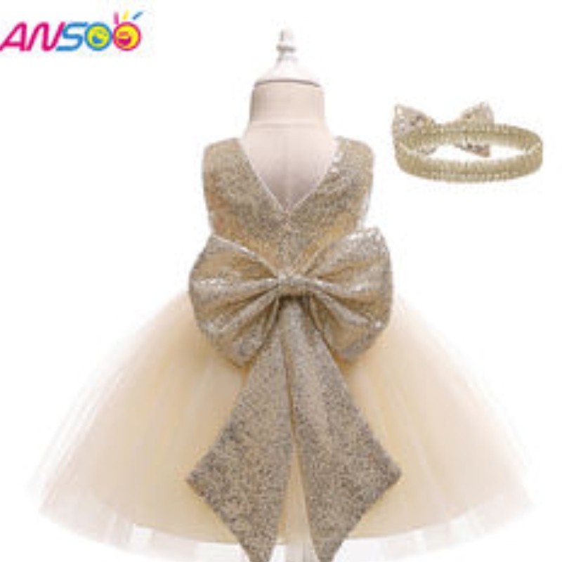 Ansoo Drop Shipping Baby Girls Dress Batole Kids Party TUTU PAGEANT LACE šaty Šaty pro květinové dívky s čelenkou