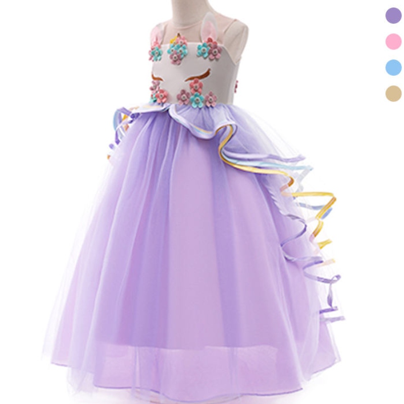 ANSOO GIRLS SKUTEČNÉ DRABY APLIKA PRAVA Cosplay Summer Halloween Fancy Weeding Pink Unicorn šaty pro 2-13y dívky
