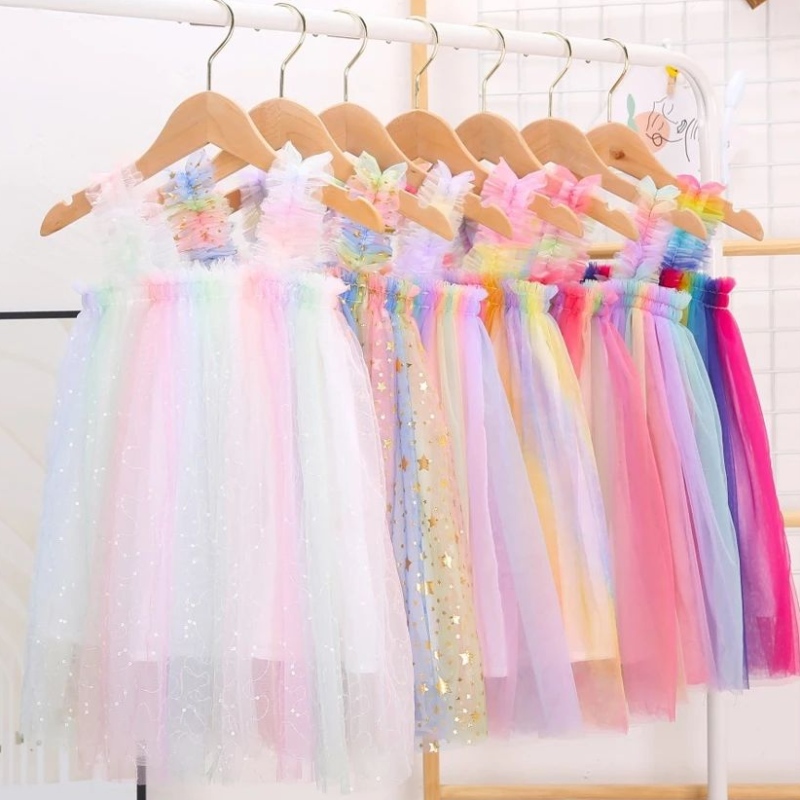 Princess Baby Girls Summer Tutu šaty popruhy Sleeveless Stars Hvězdy síťoviny kolenní délka letních 1-6 let starýnanarozeninovou párty