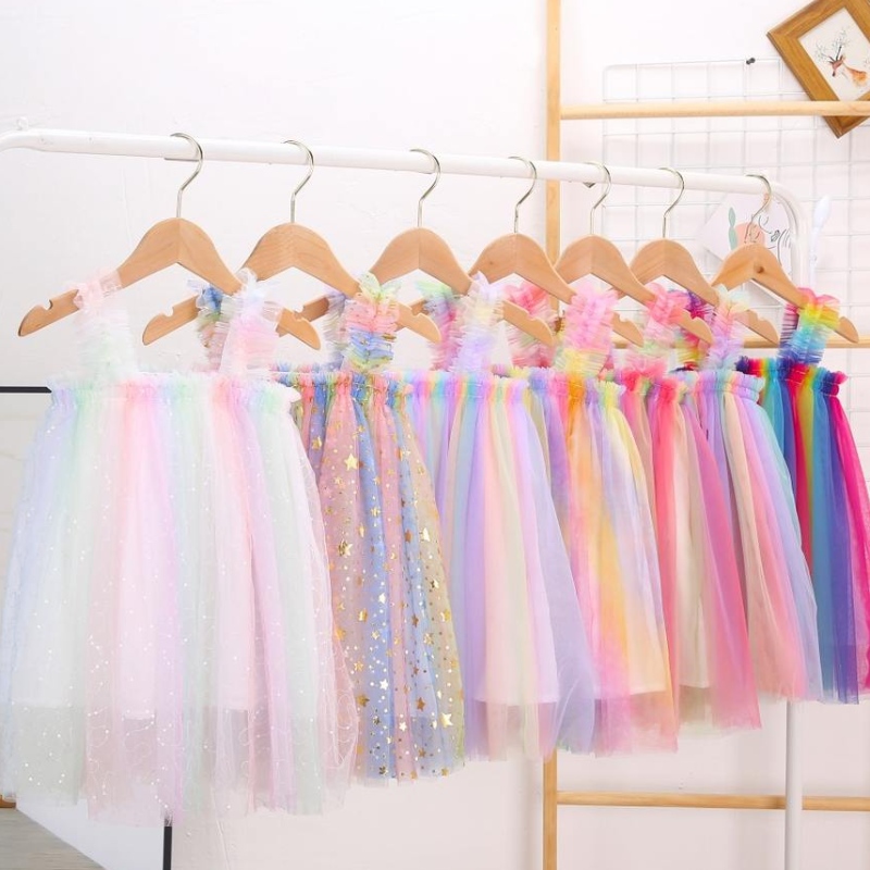 Princess Baby Girls Summer Tutu šaty popruhy Sleeveless Stars Hvězdy síťoviny kolenní délka letních 1-6 let starýnanarozeninovou párty