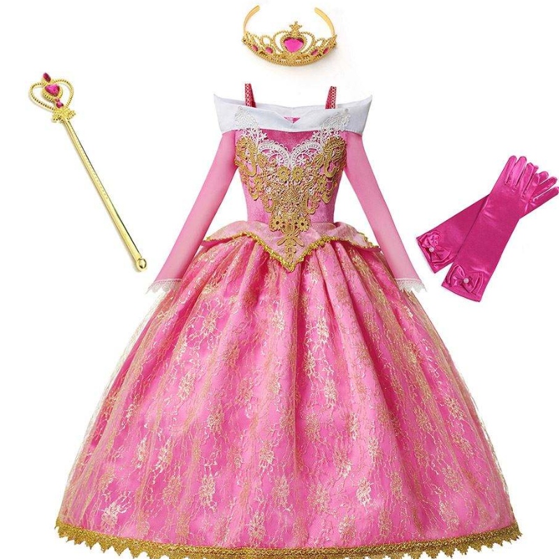 Baige New Girls Princess aurora kostým s dlouhým rukávem Sleeping Beauty Narozeninná párty Šaty děti fantastické šaty pro dívky