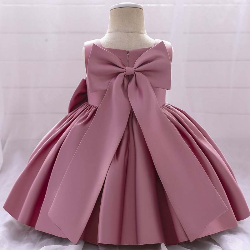 Baige Bowknot malá holčička princezna šaty západní styl bez rukávů jeden rok stará květinová dívkanarozeninová párty šaty