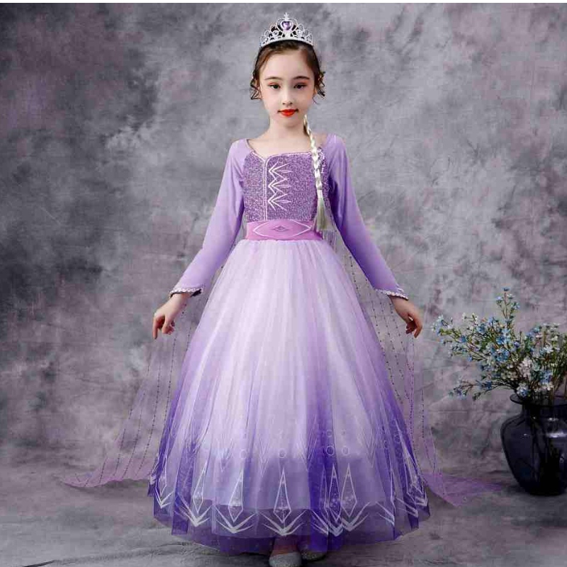 Baige Snow Queen Purple Elsa šaty vánoční halloween anna kostým dívky s dlouhým rukávem vyšívané šatů