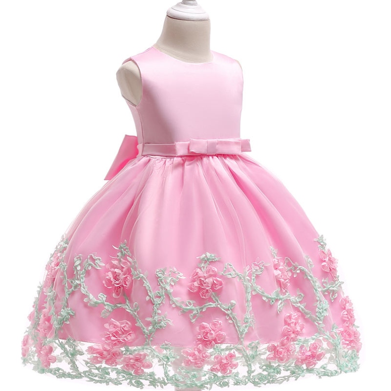 Baige Emboidery Flower Baby Girl Maxi First Communion Šaty s krásným lukem