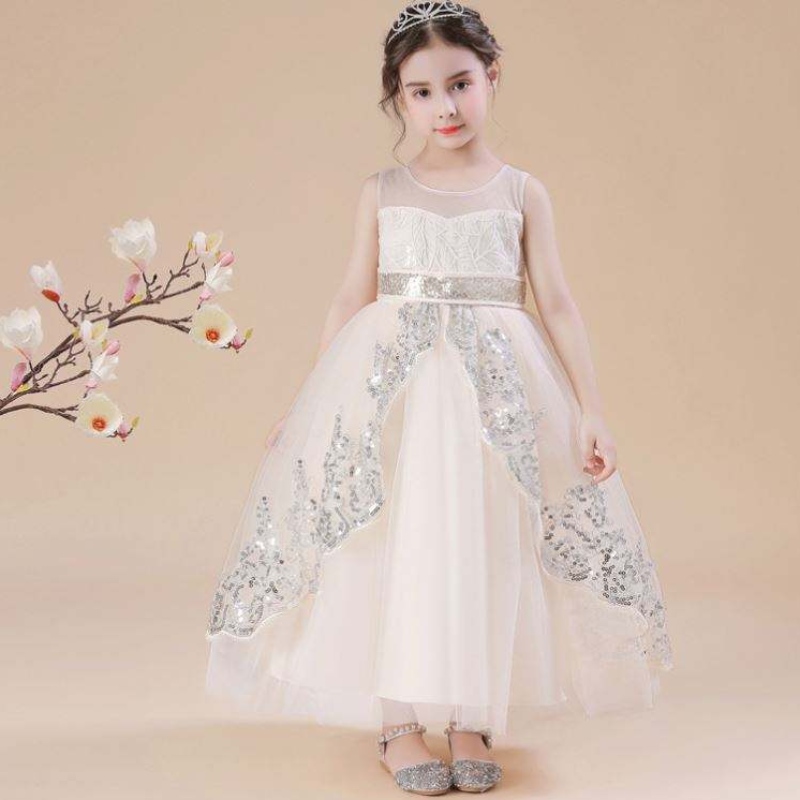 Baige Flower Girl Šaty bílé děti dětské dívky Treats Svatební párty Princezna míč šaty