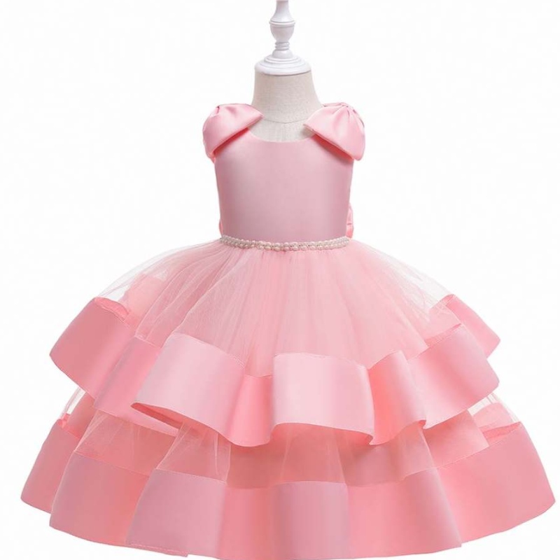 Baige White Flower Girl Šaty Svatební víla Big Bow Puffy Girl Princess šaty