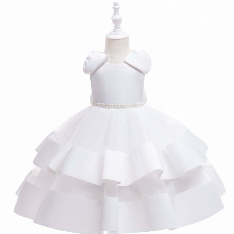 Baige White Flower Girl Šaty Svatební víla Big Bow Puffy Girl Princess šaty