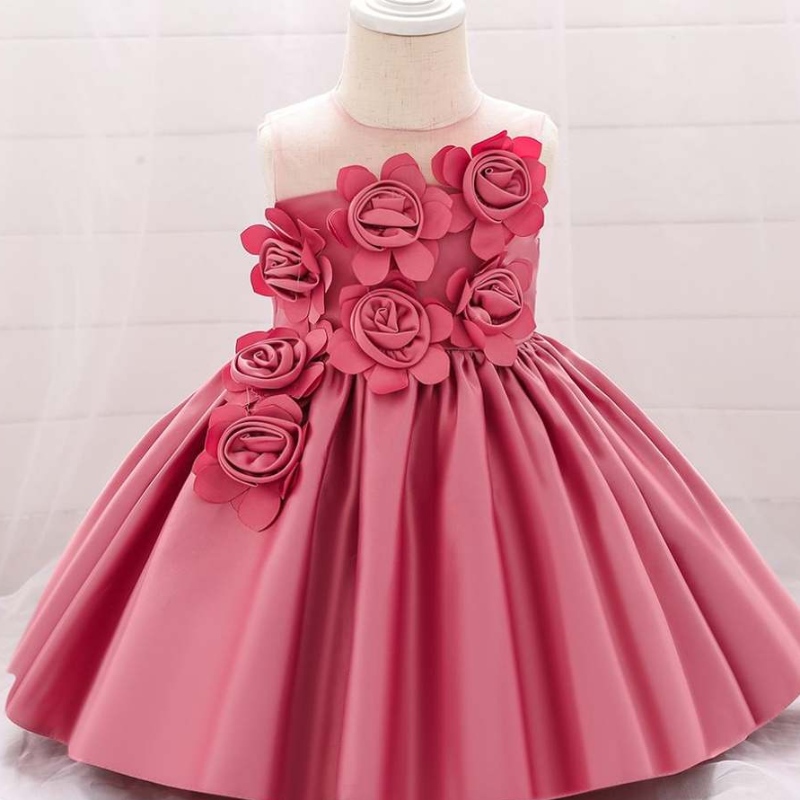 Baige Hot Sale Sleeveless O-Neck 0-12Y Děti oblečení Flower Girl Party šaty