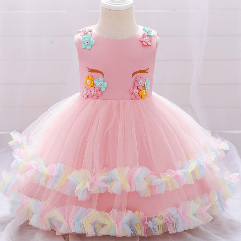 Baige White Unicorn kojenecké batolata Frock Frock Summer Baby Girls Christening Křest šaty djs025