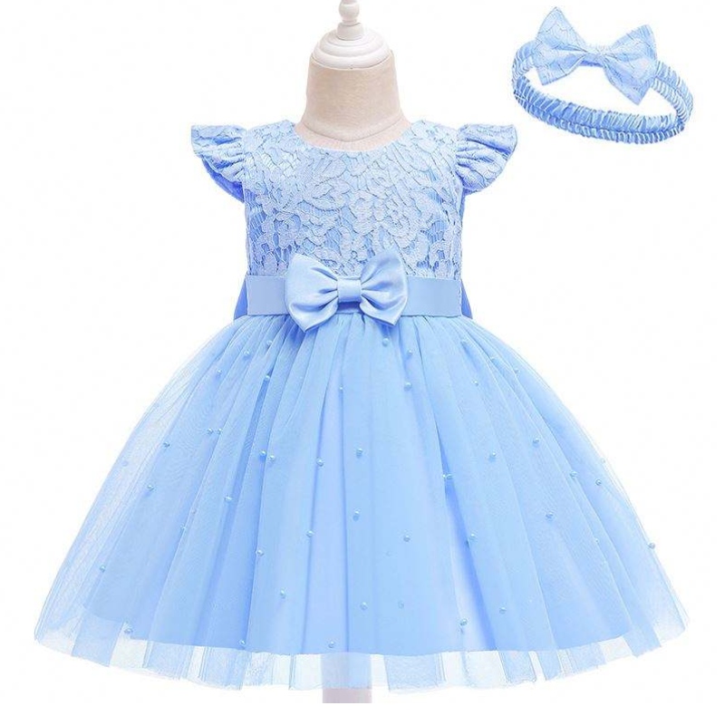 Baige Hot Sale Red Kids Clots Girls Dresses Party Narozeninové šaty s čelenkou D0761