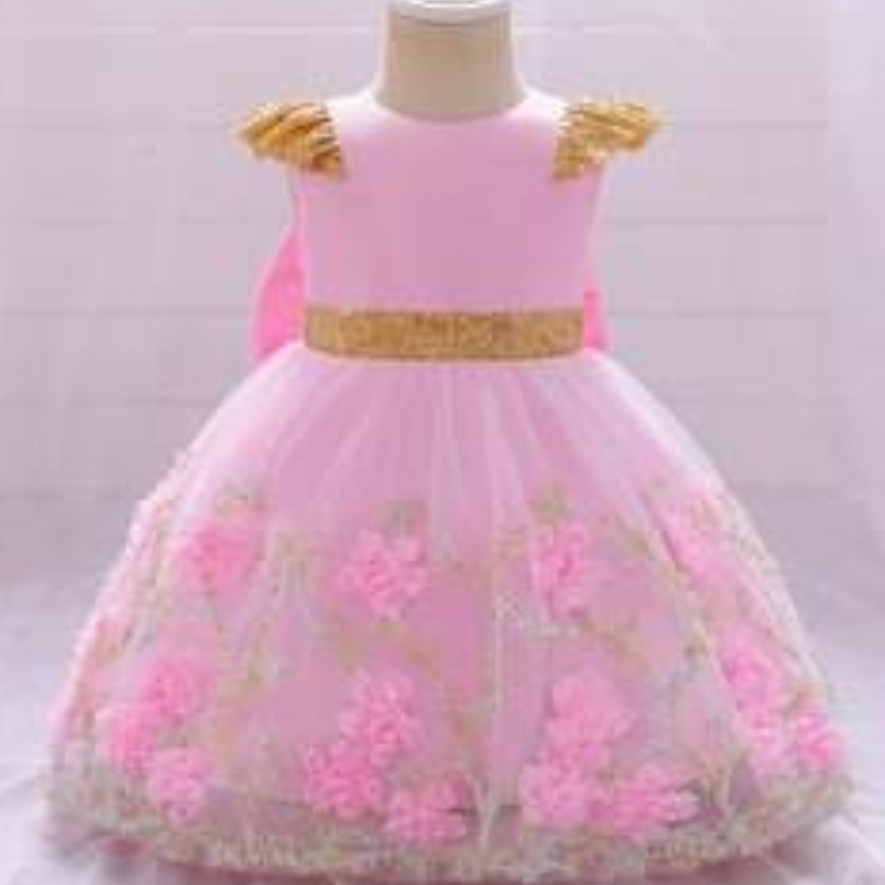 Baige Yellow Flower Girl Dress Kids Party Frock New India Collection Fancy Girl Party Dress L2021xz
