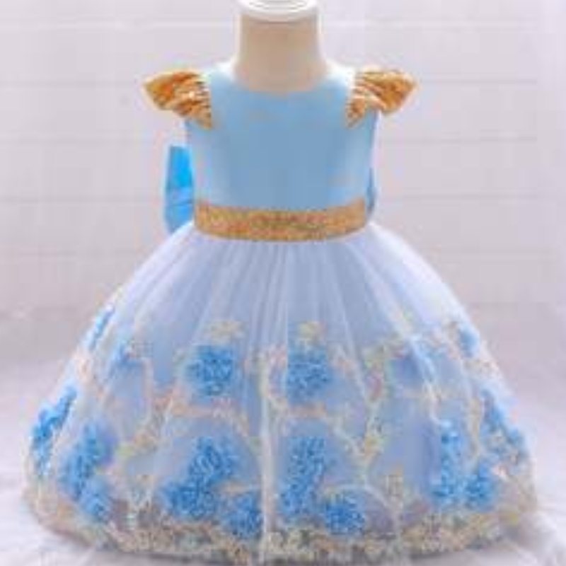 Baige Yellow Flower Girl Dress Kids Party Frock New India Collection Fancy Girl Party Dress L2021xz