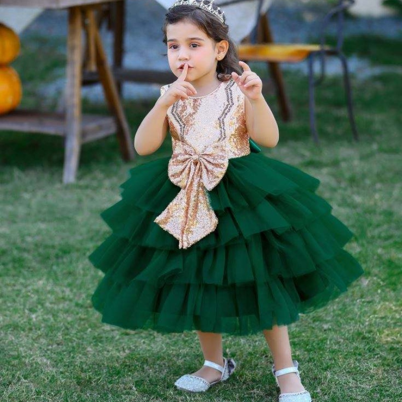 Baige Formální příležitosti seplasené Bow Kids Party Šaty bez rukávů, kuličky, šaty květiny dívky \\ '