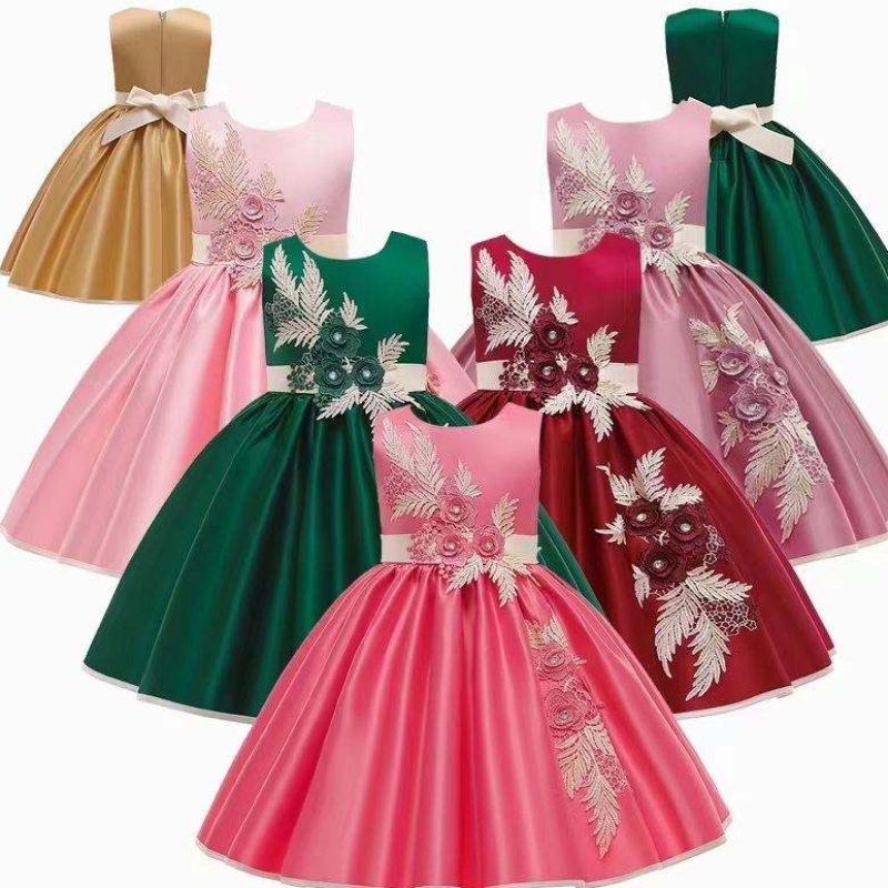 Baige Kids Boutique Clothes Girls Dress Nový design jarní šaty obleky dětské dívkynarozeninové oslavy svatební šaty