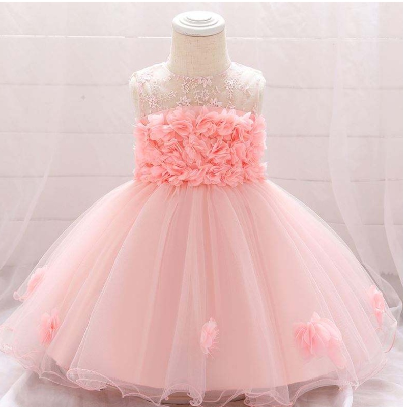 Baige New Frock Designs Girls \\ 'Oděvnovorozený květ děti párty oblečení křest šaty l1920xz
