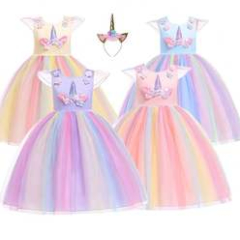 Baige Amazon Sellsbaby Girls Unicorn Princesstutu Dress Flower Girls Rainbow šatynarozeninové párty kostým děti letní tyle