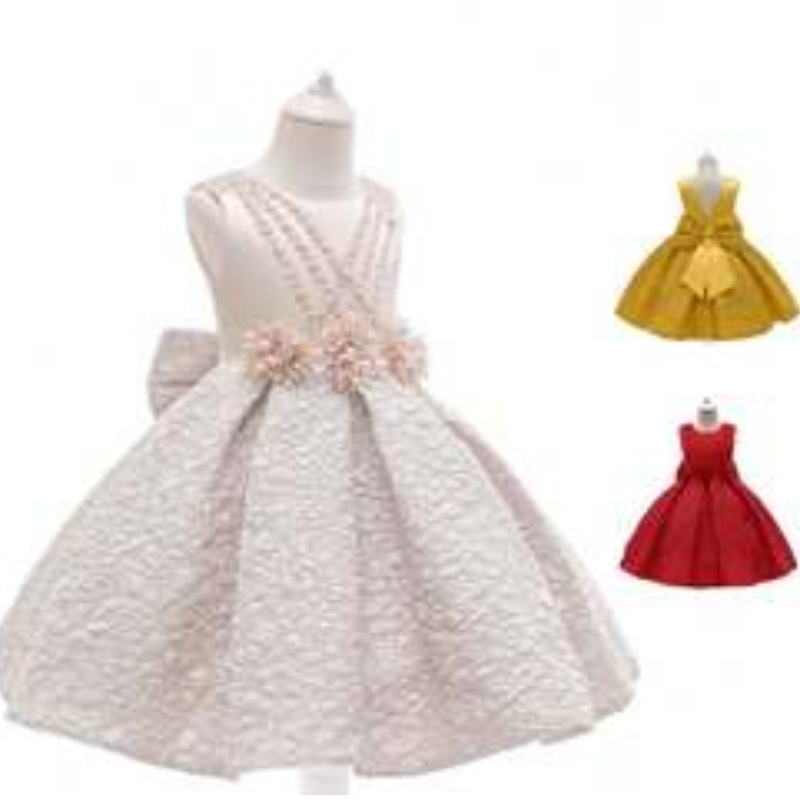 Baige New Satin Flower Girl Princess Dress Kids Baby Party Wedding Bridesmaid Ball Gown L5252