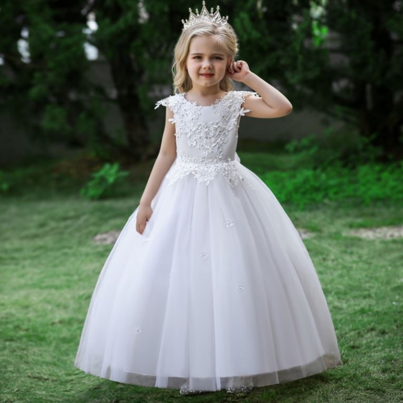 Baige 2022 saténové bavlněné svatební šaty lesklé šaty květinové dívky šaty dlouhé ocas krajky velké dívky šaty