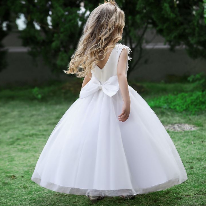 Baige 2022 saténové bavlněné svatební šaty lesklé šaty květinové dívky šaty dlouhé ocas krajky velké dívky šaty