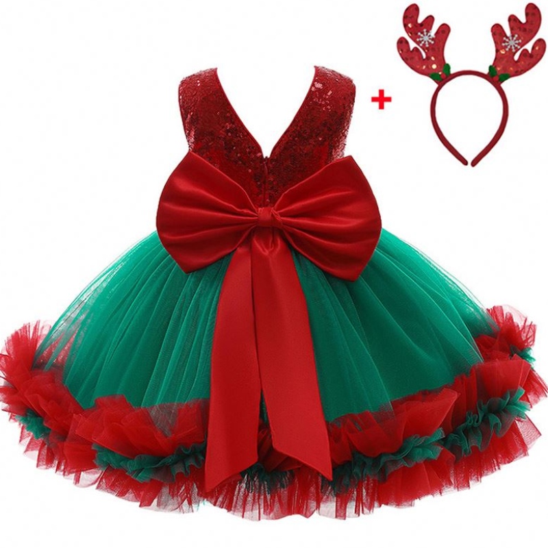 Baige Red Flicened Childs Christmas Bithinging Večerní šaty Big Bow Carnival Bow Vestidos D0683