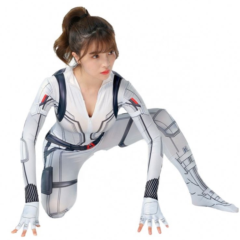 Velkoobchodní film Black&white Halloween cosplay Full Body Catsuit pro ženy černé vdovy kostým