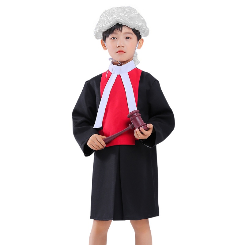 Kosty s dětským soudcem cosplay roucho s parukami Gravel Halloween Career Lawyer Kytící kostým