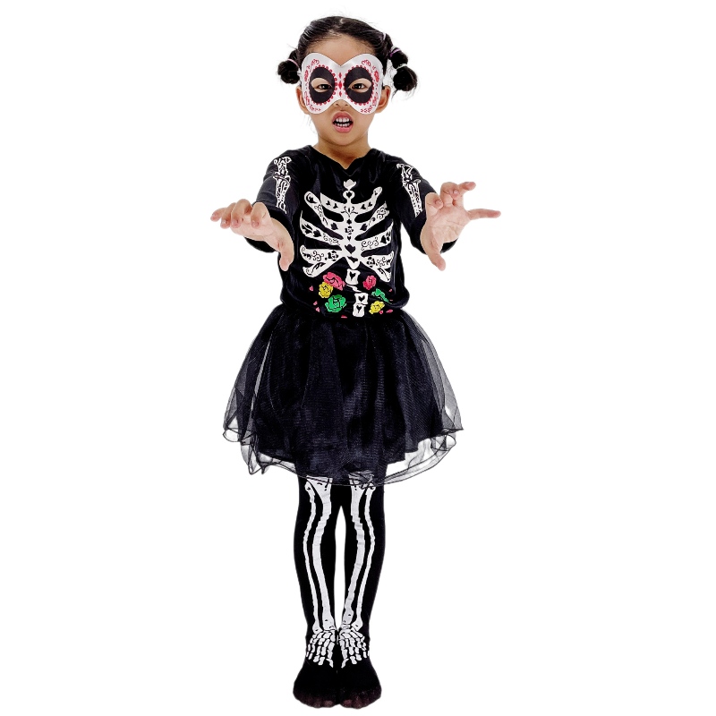 Dívky Halloween Skeleton Dress Party Performance Costys