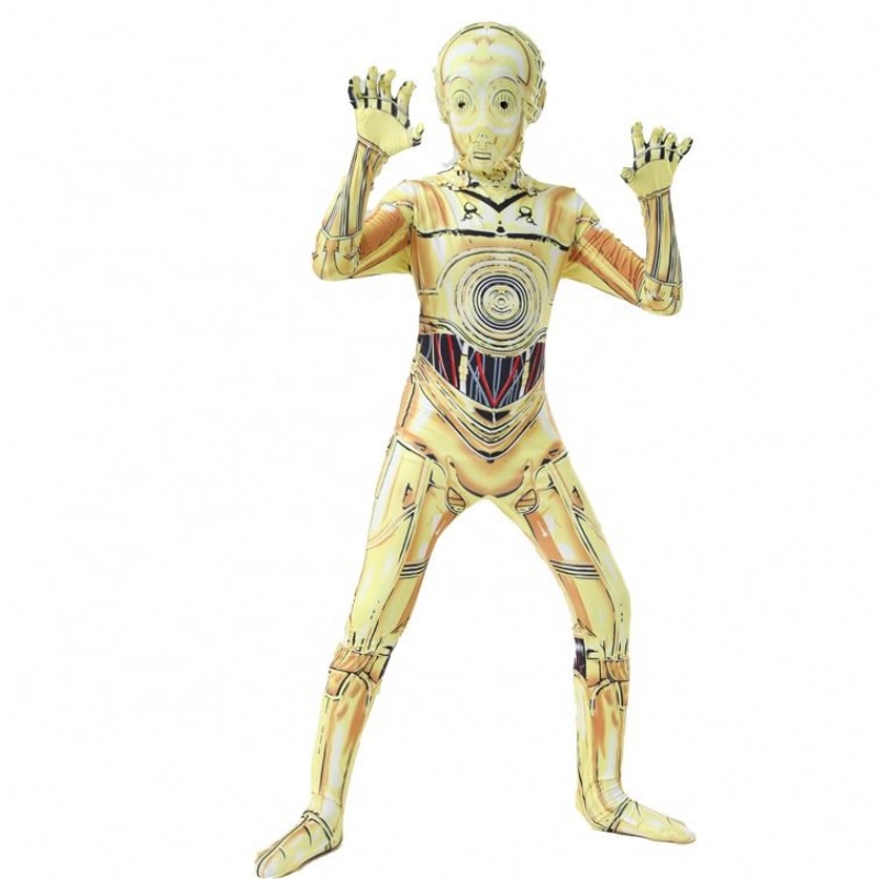 C-3PO Funny Robot Stage Performance Uniform Outfits Halloween Carnival Suit Jumpsuit Star Cosplay Wars Costume s maskou pro chlapce