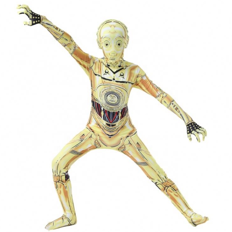 C-3PO Funny Robot Stage Performance Uniform Outfits Halloween Carnival Suit Jumpsuit Star Cosplay Wars Costume s maskou pro chlapce
