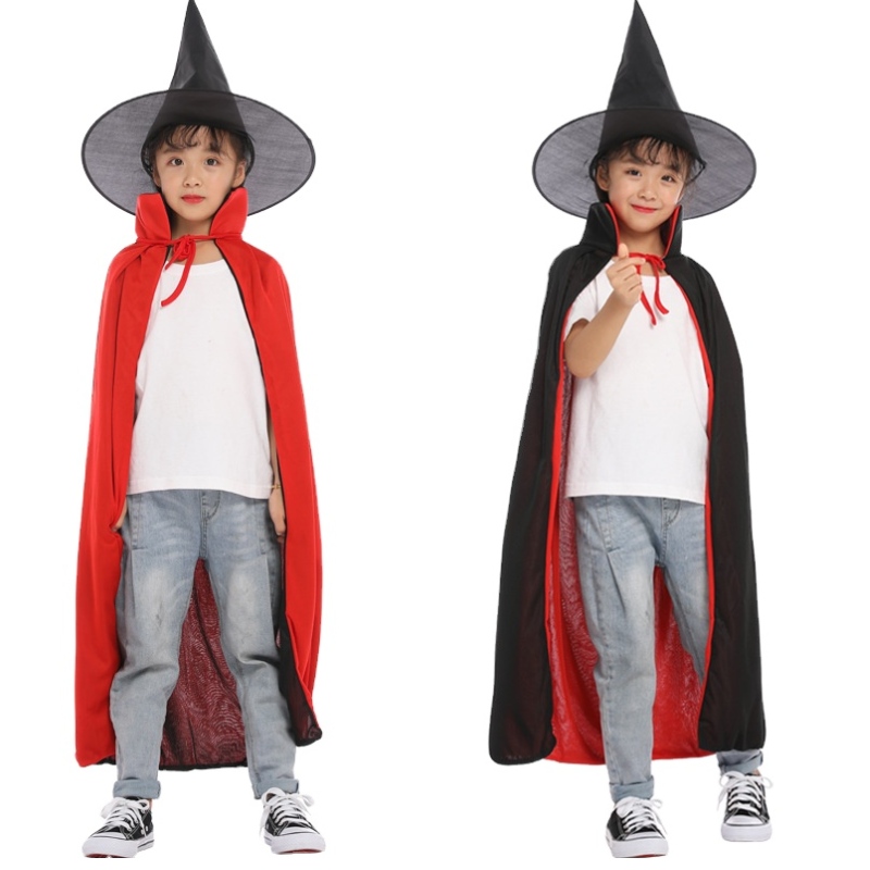 Nový příchod make -up cosplay Cloak Witch Cape s kloboukem Halloween Party Cape for Kids