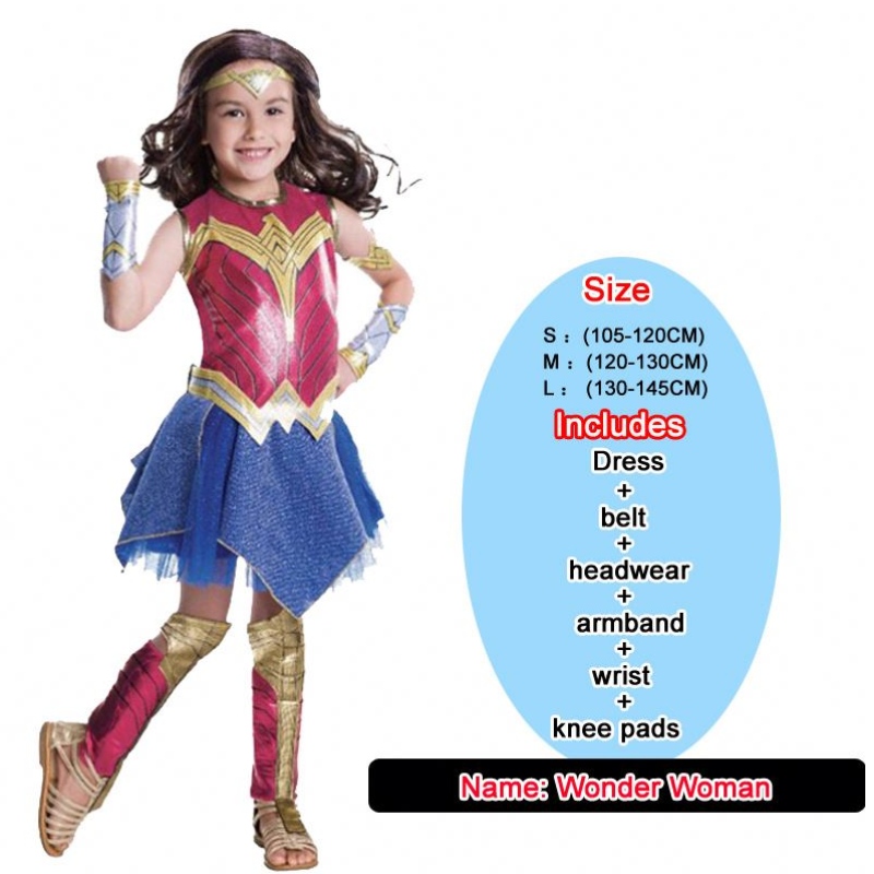 Baige Girls Wonder Woman Costume Halloween Set Princess Party Šaty pro děti kostým