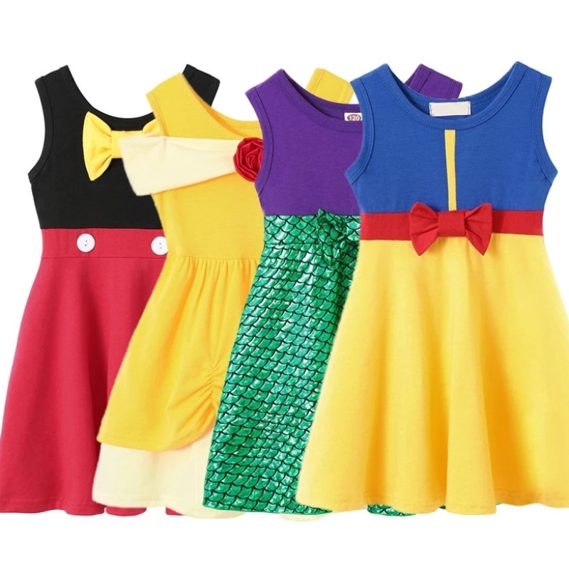 Sběratelské šaty s kolekcí princezny pro dívky Elsa&anna Party Wear Summer Soft Cotton Clothing Summer A Line Frocks Kids Outfits