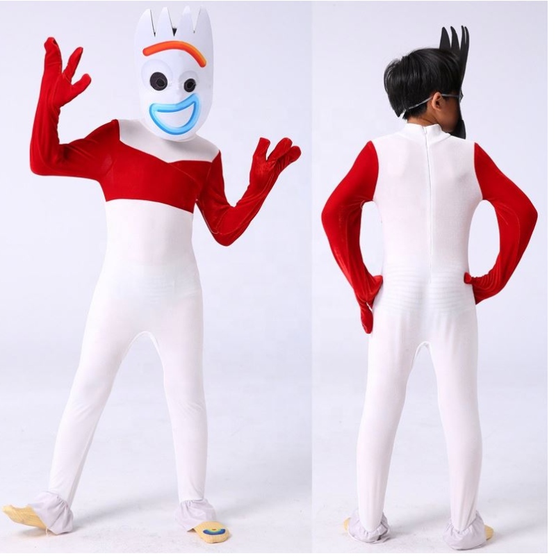 Továrnana kostým cosplay bílý kombinézana Halloween Party Forky Performance Wear Toy Story Costume pro děti s maskou