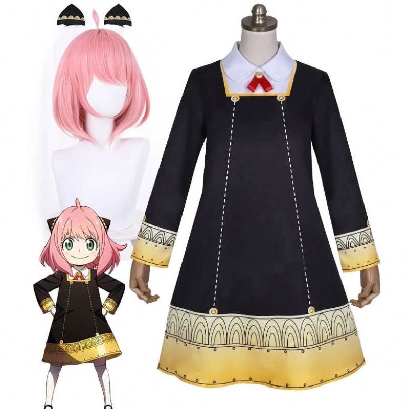 Ecowalson Anya Forger Cosplay Dress and Headwear Spy Family Costume Experiment 007 Anya 's paruka Halloween Carnival Girl \\''s Clothing