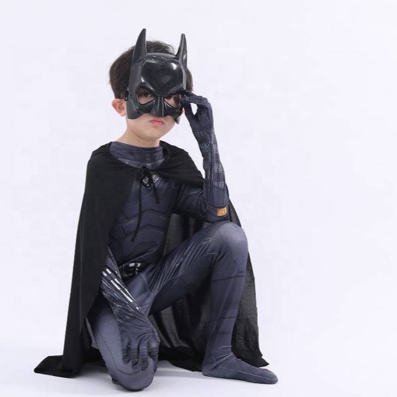 Nový styl černé kombinézy Halloween děti superhrdiny kostýmy cosplay kostým Pattinson The Bat Man s Cape&Mask