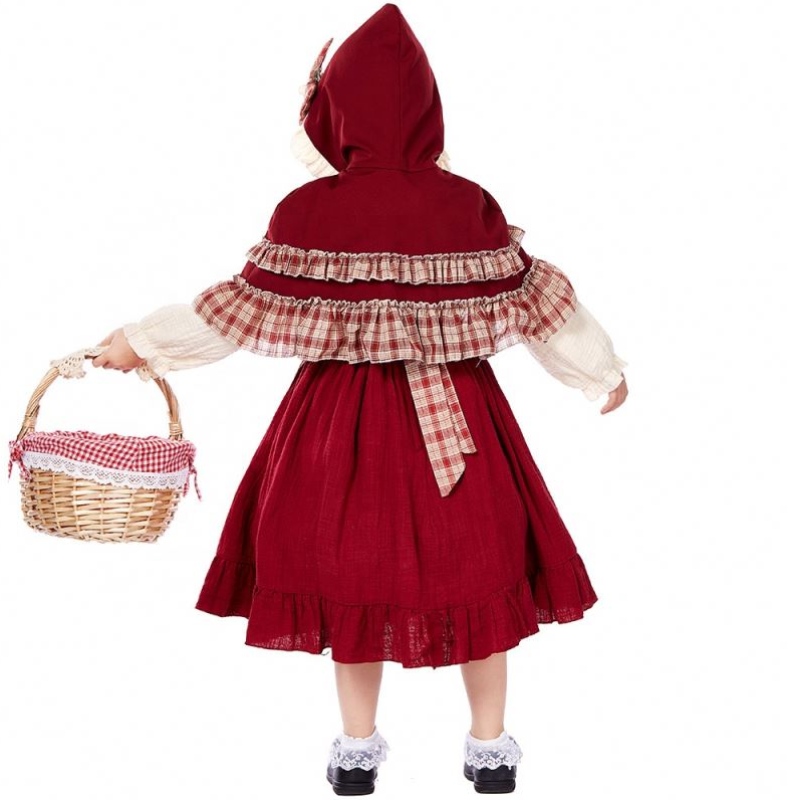 Hot Children's Stage Show Lolita Soft Girl Style Lace Dress with Cloak Little Red Riding Hood Costys