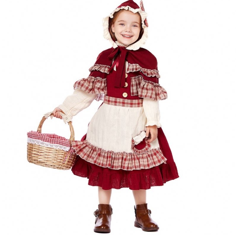 Hot Children's Stage Show Lolita Soft Girl Style Lace Dress with Cloak Little Red Riding Hood Costys