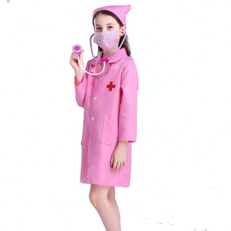 Kids Doctor Nurse Uniform Cosplay Boy Girl White Pink Kids Nurse Costém HCBC-011