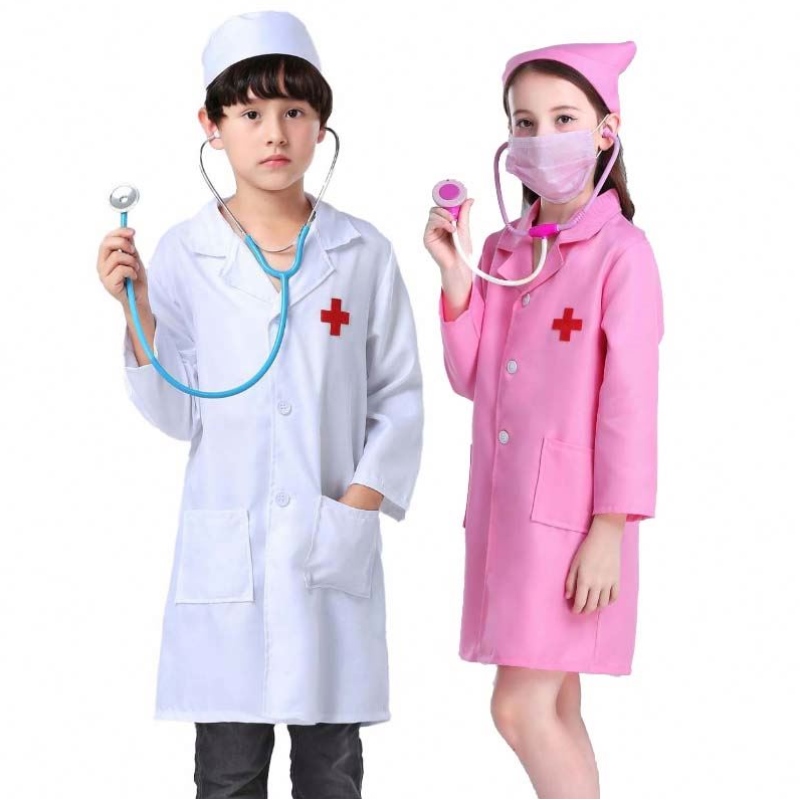 Kids Doctor Nurse Uniform Cosplay Boy Girl White Pink Kids Nurse Costém HCBC-011