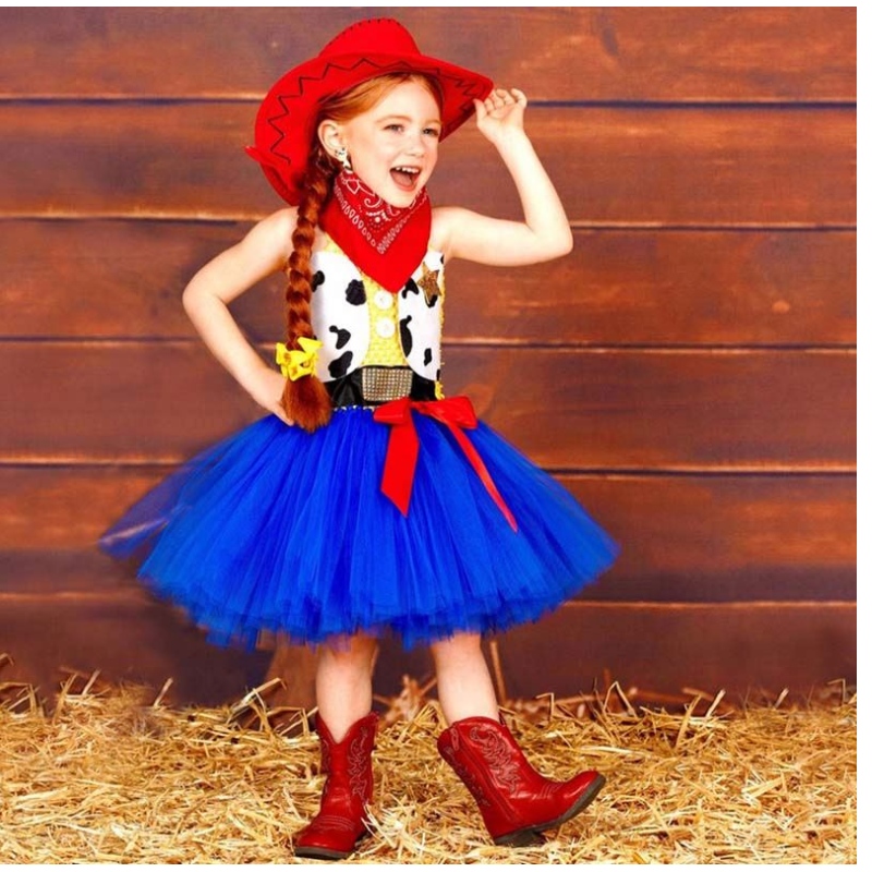 Velikonočnínarozeninová párty oblékají oblečení Cowgirl kostým pro dívku 1-12 let s Bandana Cowboy Hat HCTS-002
