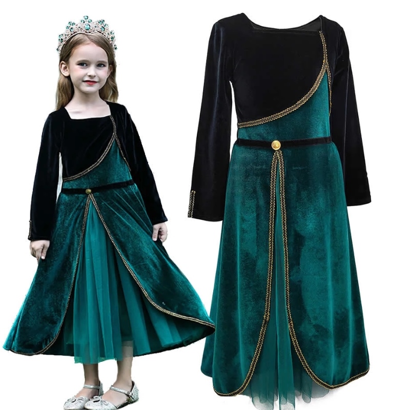 Elegantní šaty Anna pro dívky s dlouhým rukávem Velvet Kids Halloween Party Costoes Princess Fancy Cosplay oblečení