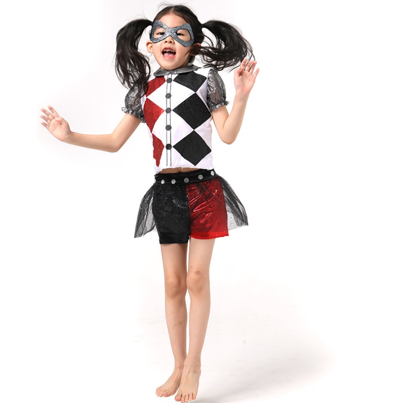 Nejnovější vtipná dívka Harley Quinn Girls Halloween kostým s maskou pro děti