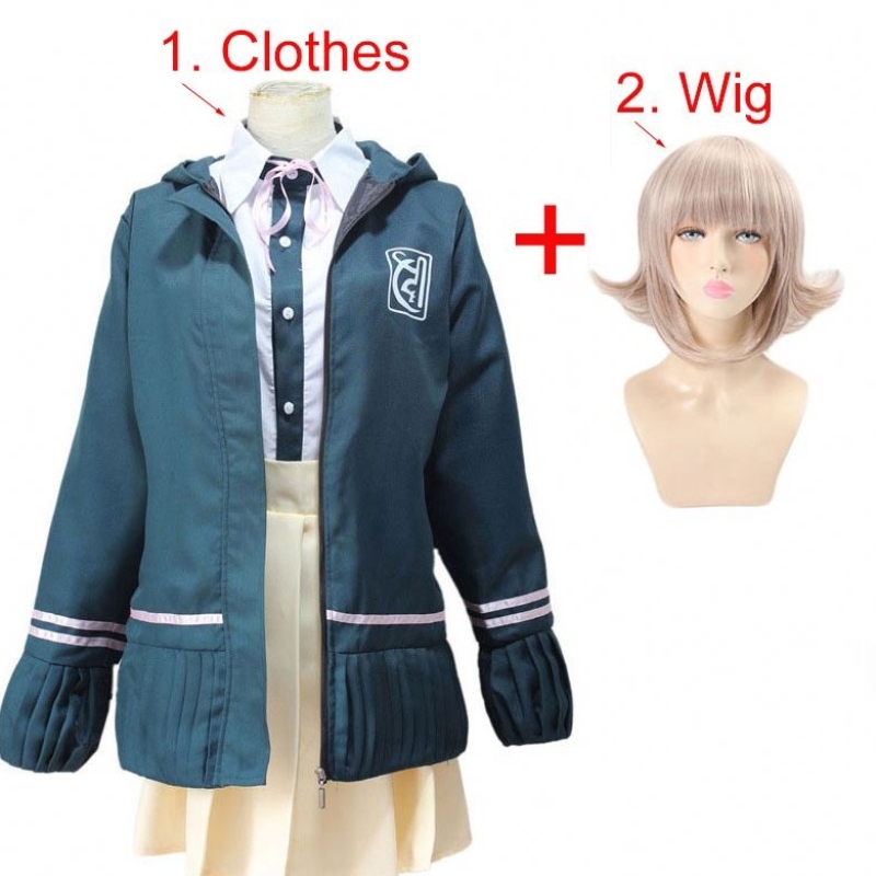 Studenti středních škol uniformní anime danganronpananami chiaki cosplay kostým s dlouhým rukávem krátká sukně loli sukně
