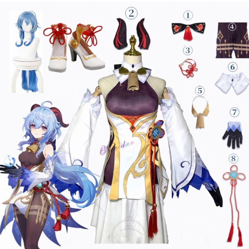 Genshin dopad ganyu cosplay kostým anime halloween party ozdobné šaty ženy sexy outfit paruka boty rohy rekvizity herní oblek