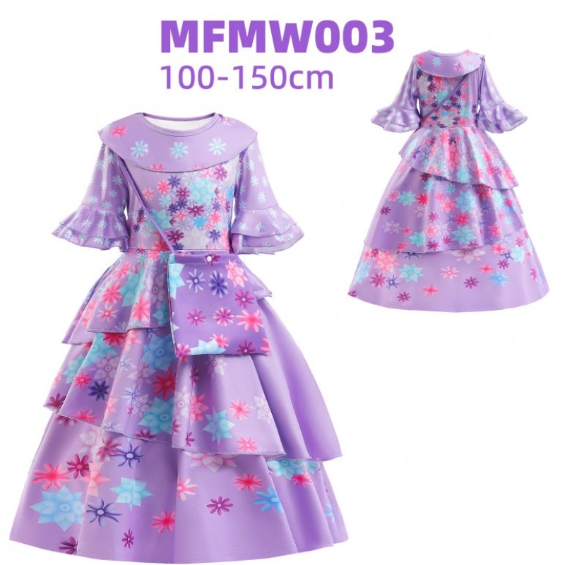 Baige Encanto Mirabel Isabella Purple Girl Šaty dlouhé rukávynové karneval dětské party cosplay kostým MFMW001