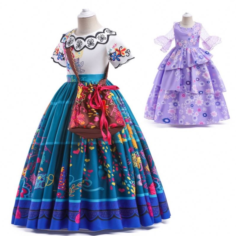 Baige Encanto Mirabel Isabella Purple Girl Šaty dlouhé rukávynové karneval dětské party cosplay kostým MFMW001