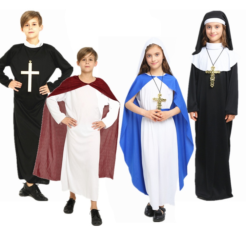 Halloweenské kostýmy maškaráda pro chlapce dívky roucha Pára Otcové misionáři jezuitské křesťanství kostýmy pro děti