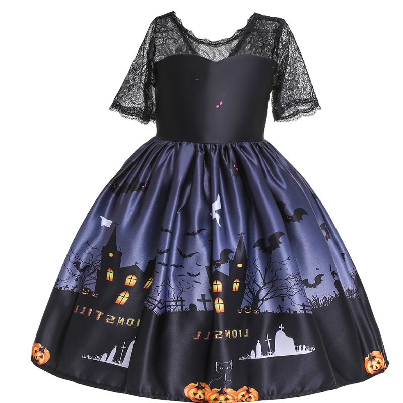 Halloween princezna šaty krajkové trubice top šatů duchové tisk děti \\