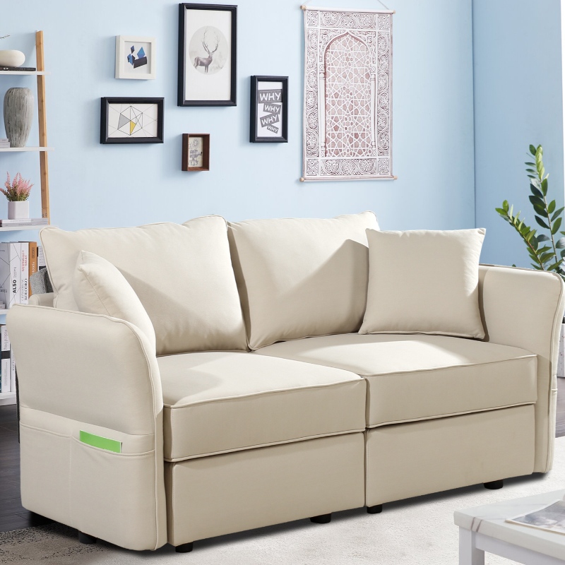 Faux kožená sekční sekce Loveseat Obývací pokoj pohovka s úložným sáčkem