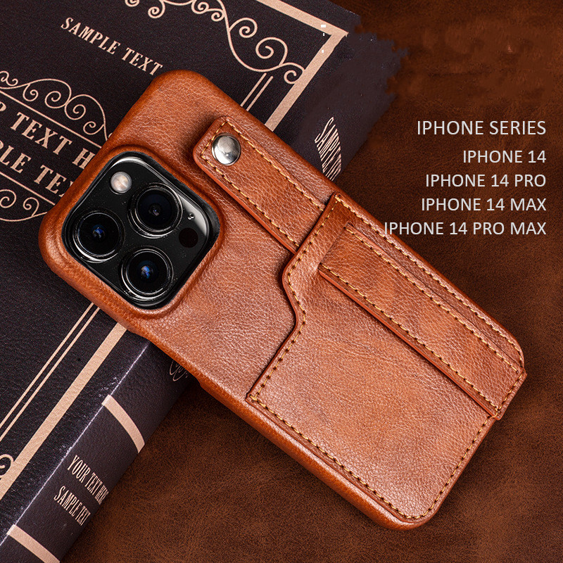 Vhodné pro Apple iPhone 14pro pouzdro, italské kožené ochranné pouzdro, design popruhu na ruku a lze použít jako stojan